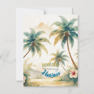Vintage Style Hawaiian Seascape Palms Travel Art Postcard