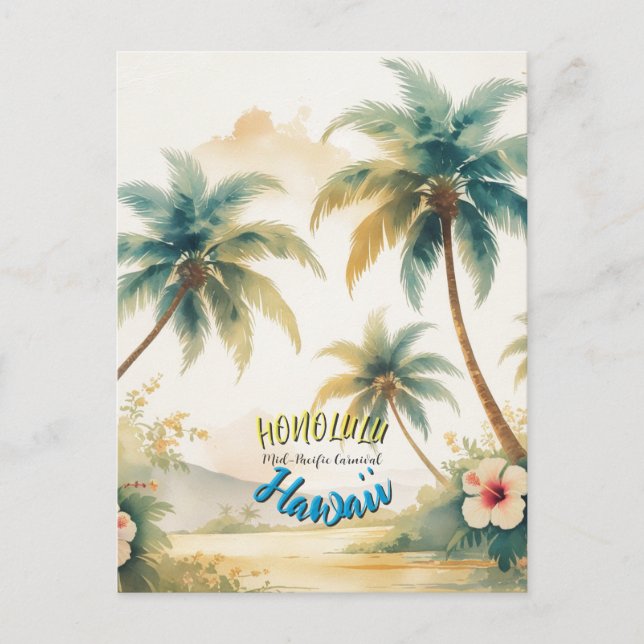 Vintage Style Hawaiian Seascape Palms Travel Art Postcard (Front)