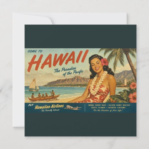 Vintage Style Hawaiian Travel Advertisement Holiday Card