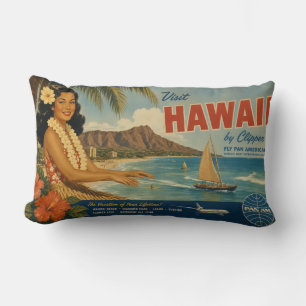 Vintage Style Hawaiian Travel Advertisement Lumbar Pillow