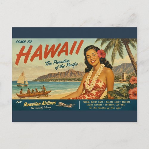 Vintage Style Hawaiian Travel Advertisement Postcard