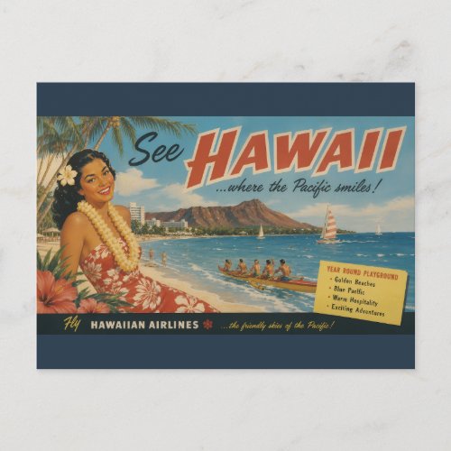 Vintage Style Hawaiian Travel Advertisement Postcard