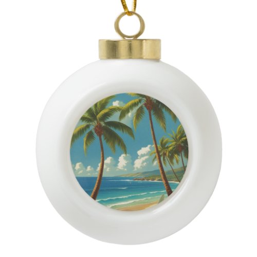 Vintage Style Hawaiian Travel Aloha From Hawaii Ceramic Ball Christmas Ornament