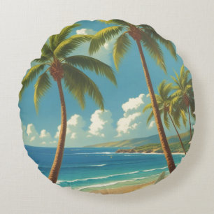 Vintage Style Hawaiian Travel Aloha From Hawaii Round Pillow