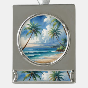 Vintage Style Hawaiian Travel Aloha From Hawaii Silver Plated Banner Ornament