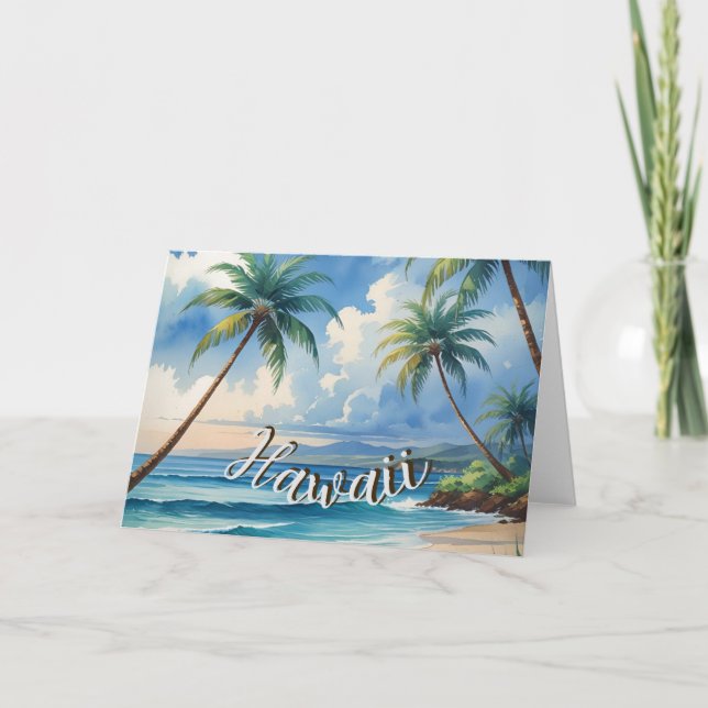 Vintage Style Hawaiian Travel Coast Blue Sea Card (Front)