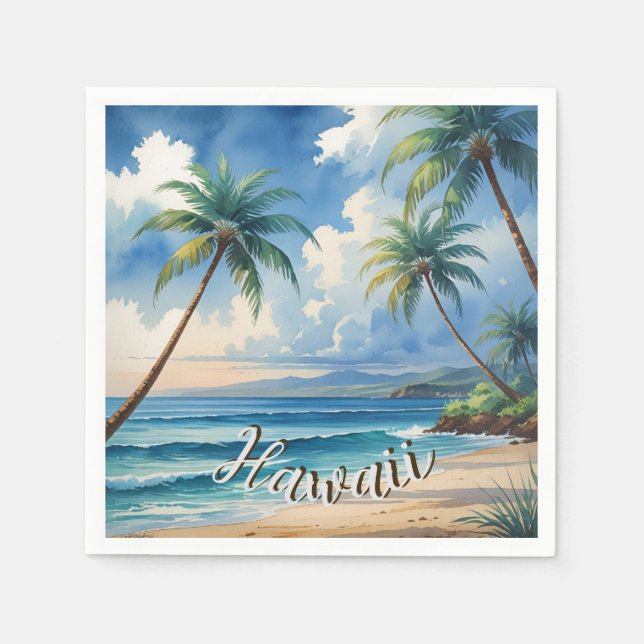 Vintage Style Hawaiian Travel Coast Blue Sea Napkins (Front)
