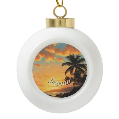 Vintage Style Hawaiian Travel Coast Sea Sunset Ceramic Ball Christmas Ornament