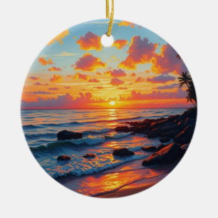 Vintage Style Hawaiian Travel Coast Sea Sunset Ceramic Ornament