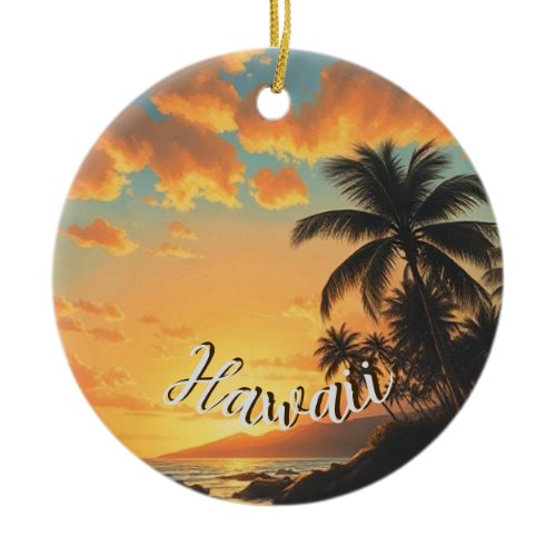 Vintage Style Hawaiian Travel Coast Sea Sunset Ceramic Ornament