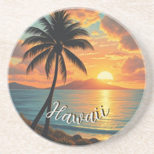Vintage Style Hawaiian Travel Coast Sea Sunset Coaster