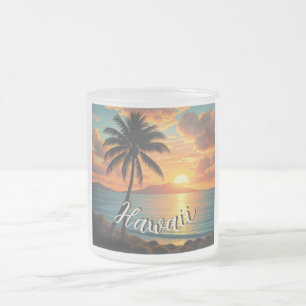 Vintage Style Hawaiian Travel Coast Sea Sunset Frosted Glass Coffee Mug