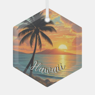 Vintage Style Hawaiian Travel Coast Sea Sunset Glass Ornament