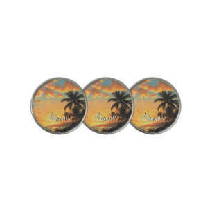 Vintage Style Hawaiian Travel Coast Sea Sunset Golf Ball Marker