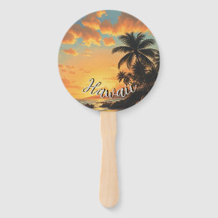 Vintage Style Hawaiian Travel Coast Sea Sunset Hand Fan