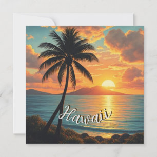 Vintage Style Hawaiian Travel Coast Sea Sunset Holiday Card