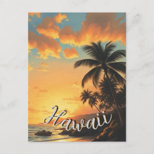 Vintage Style Hawaiian Travel Coast Sea Sunset Holiday Postcard