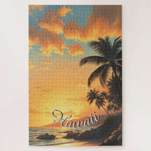Vintage Style Hawaiian Travel Coast Sea Sunset Jigsaw Puzzle