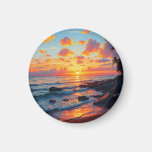 Vintage Style Hawaiian Travel Coast Sea Sunset Magnet