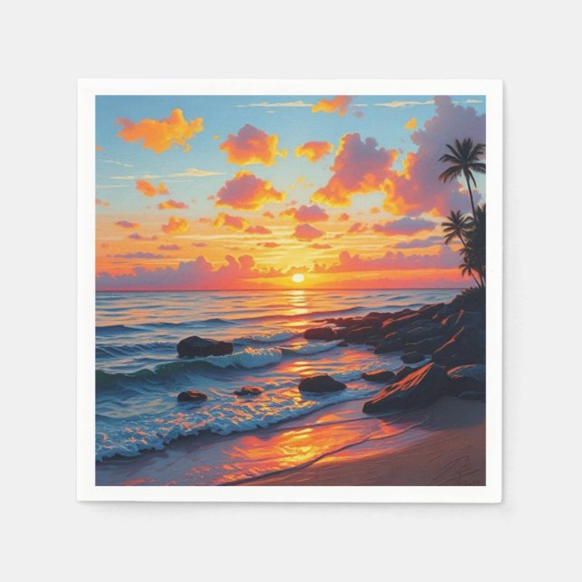 Vintage Style Hawaiian Travel Coast Sea Sunset Napkins (Front)