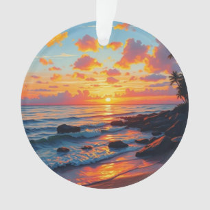 Vintage Style Hawaiian Travel Coast Sea Sunset Ornament