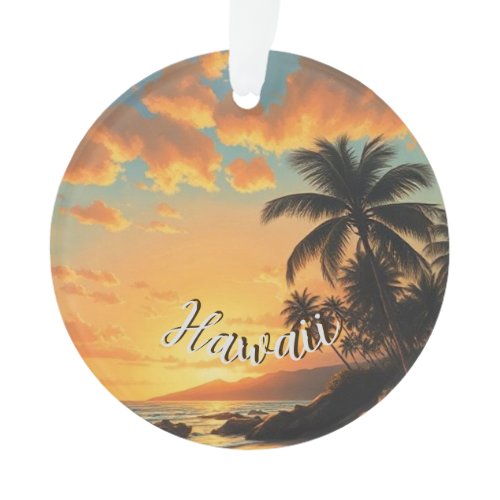 Vintage Style Hawaiian Travel Coast Sea Sunset Ornament