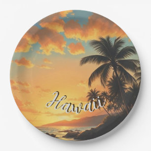 Vintage Style Hawaiian Travel Coast Sea Sunset Paper Plates