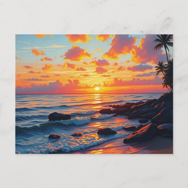 Vintage Style Hawaiian Travel Coast Sea Sunset Postcard (Front)
