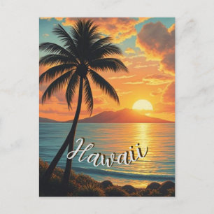 Vintage Style Hawaiian Travel Coast Sea Sunset Postcard
