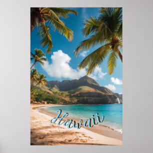 Vintage Style Hawaiian Travel Coast Sea Sunset Poster