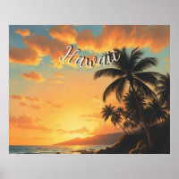 Vintage Style Hawaiian Travel Coast Sea Sunset