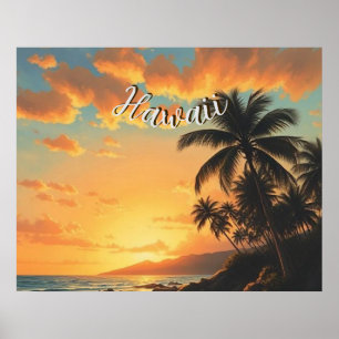Vintage Style Hawaiian Travel Coast Sea Sunset Poster