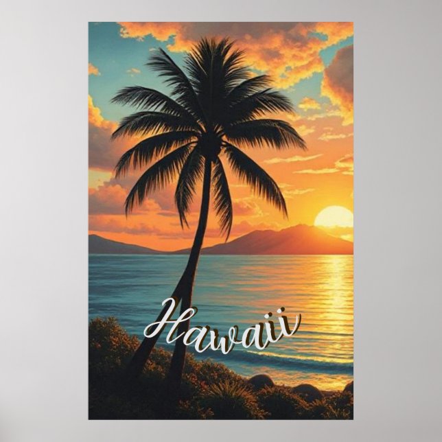 Vintage Style Hawaiian Travel Coast Sea Sunset Poster (Front)