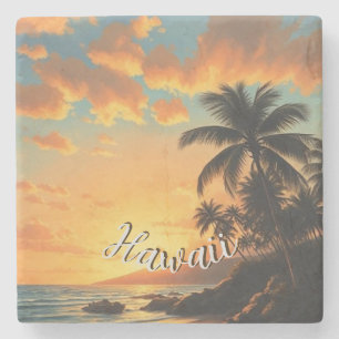Vintage Style Hawaiian Travel Coast Sea Sunset Stone Coaster