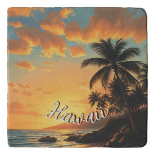 Vintage Style Hawaiian Travel Coast Sea Sunset Trivet