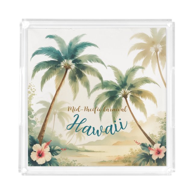 Vintage Style Hawaiian Travel Honolulu Acrylic Tray (Front)