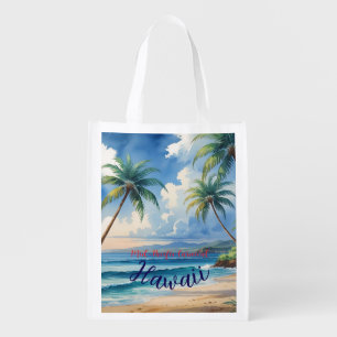 Vintage Style Hawaiian Travel Honolulu Blue Sea Grocery Bag