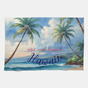 Vintage Style Hawaiian Travel Honolulu Blue Sea Kitchen Towel