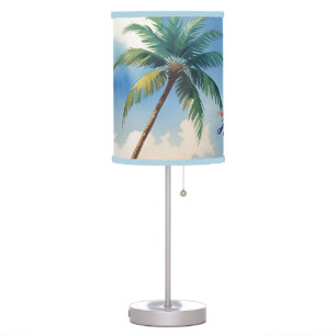 Vintage Style Hawaiian Travel Honolulu Blue Sea Table Lamp