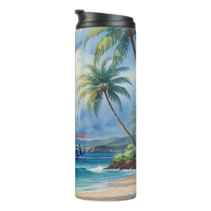 Vintage Style Hawaiian Travel Honolulu Blue Sea Thermal Tumbler
