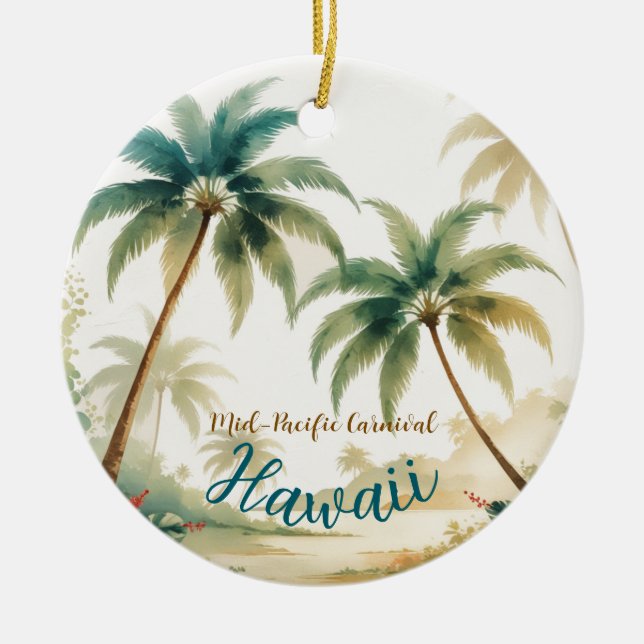Vintage Style Hawaiian Travel Honolulu Ceramic Ornament (Front)