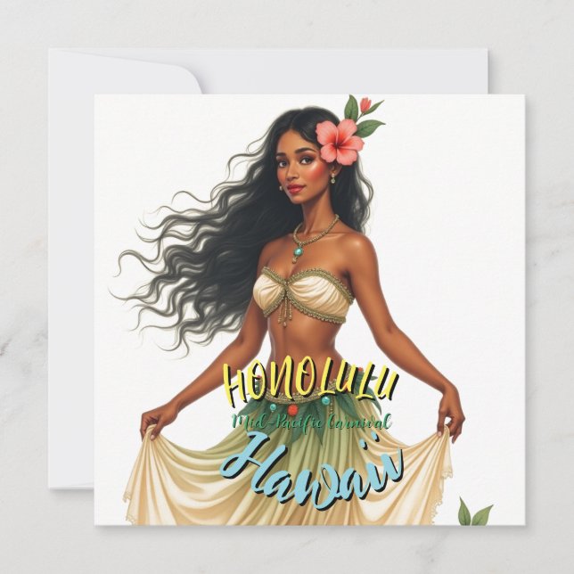 Vintage Style Hawaiian Travel Honolulu Girl Card (Front)