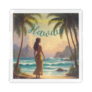 Vintage Style Hawaiian Travel Honolulu Hula Girl Acrylic Tray