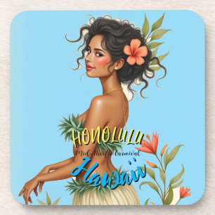 Vintage Style Hawaiian Travel Honolulu Hula Girl Beverage Coaster