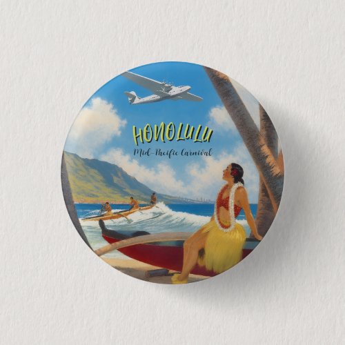 Vintage Style Hawaiian Travel Honolulu Hula Girl Button
