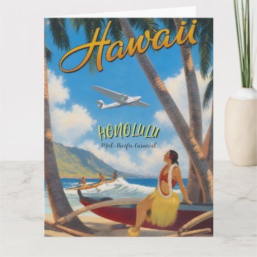 Vintage Style Hawaiian Travel Honolulu Hula Girl Card
