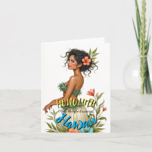 Vintage Style Hawaiian Travel Honolulu Hula Girl Card