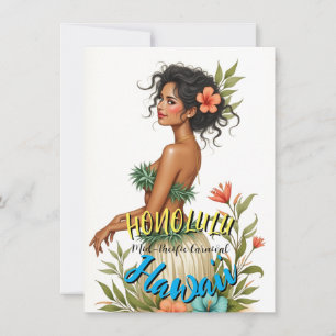 Vintage Style Hawaiian Travel Honolulu Hula Girl Card