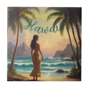 Vintage Style Hawaiian Travel Honolulu Hula Girl Ceramic Tile