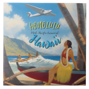 Vintage Style Hawaiian Travel Honolulu Hula Girl Ceramic Tile